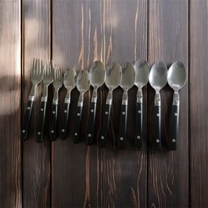 Vintage Stainless China Elegant Black Classic 11 Piece Flatware Cutlery Set